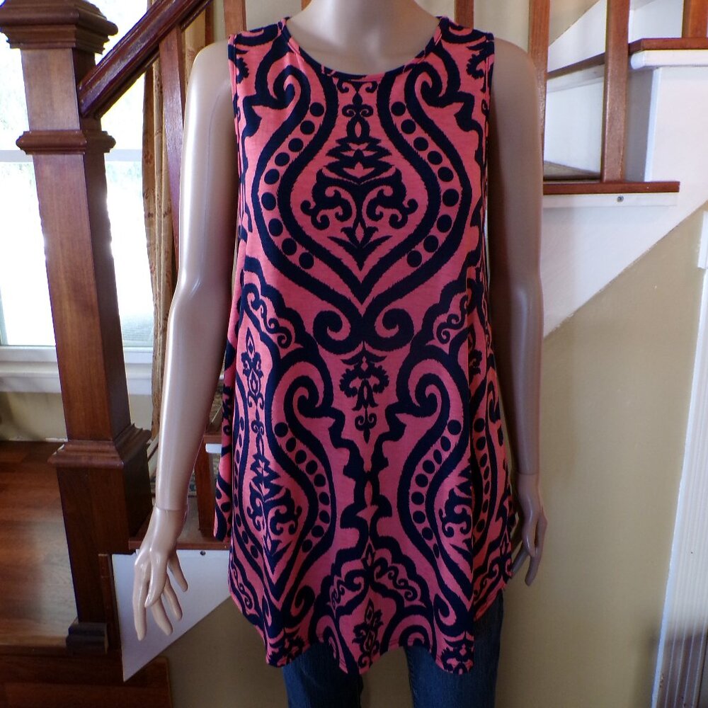 BEESON RIVER Pink & Navy Blue Sleeveless Tank Tunic Top Size MEDIUM